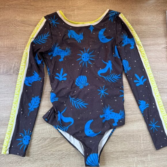 New Agua Bendita Clara Surf One Piece Long Sleeve Swimsuit Swim Black Blue Large - Picture 6 of 13